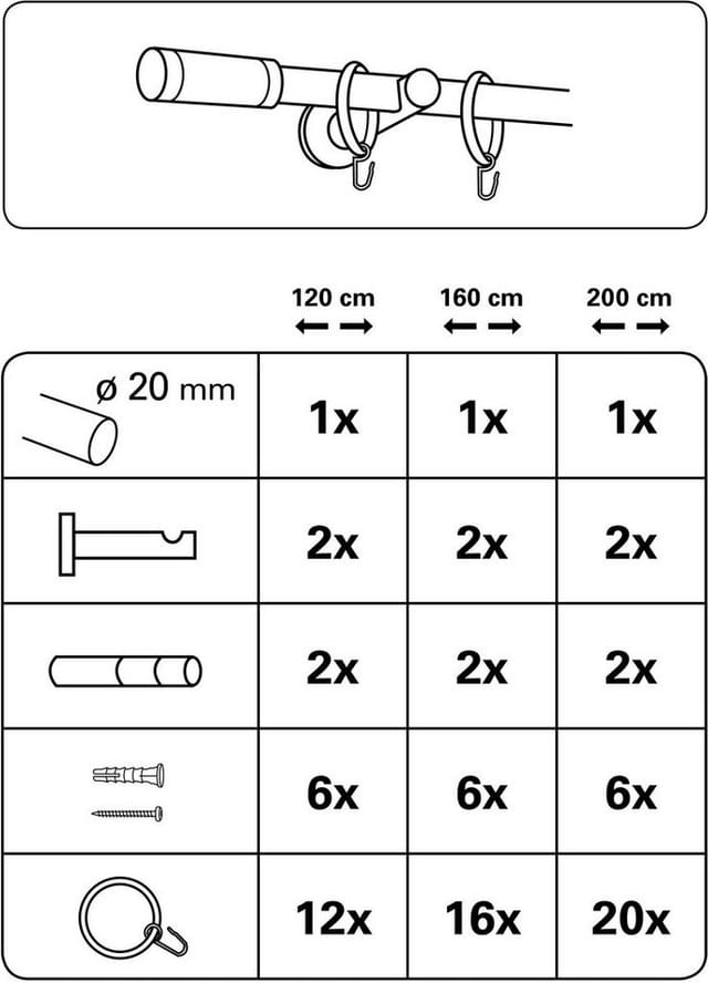 Gardinia Gardinenstangen-Set Zylinder Ø 20 mm Edelstahloptik 120 cm