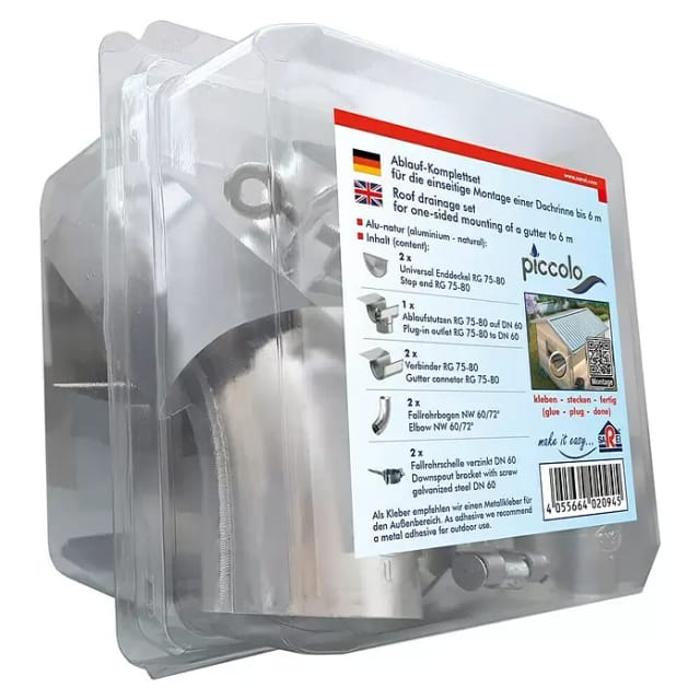 Sarei Ablaufset für SDF-Halbrundrinne Piccolo Alu Natur RG 80