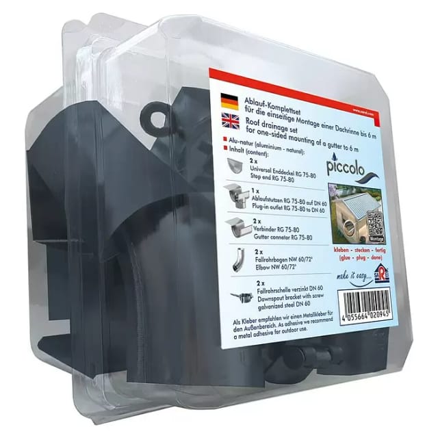 Sarei Ablaufset für SDF-Halbrundrinne Piccolo Alu-Anthrazit RG 80