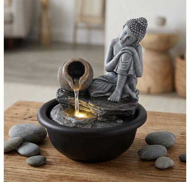 Globo Brunnen Fontana Buddha Kunststoff Schwarz Matt
