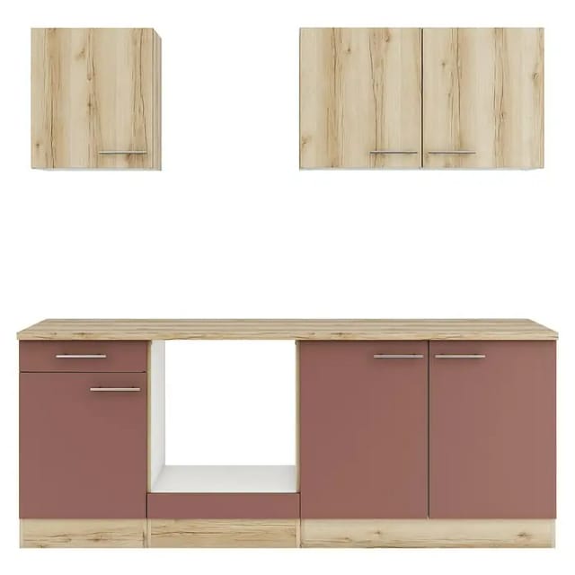 Optifit Küchenzeile KPLB 2136OE-9+ o. E-Geräte Wildeiche Nb./Rostrot 210cm