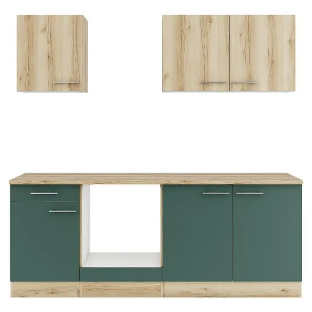 Optifit Küchenzeile KPLS 2136OE-9+ Li/Sav o. E-Ger. Wildeiche Nb./Steingr. 210cm
