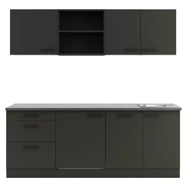 OPTIFIT Madrid420 Küchenzeile 210 cm ohne E-Geräte Anthrazit