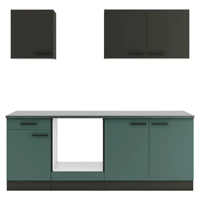 Optifit Küchenzeile KPMV2136OE-9+ o. E-Geräte Anthrazit/Steingrün 210 cm