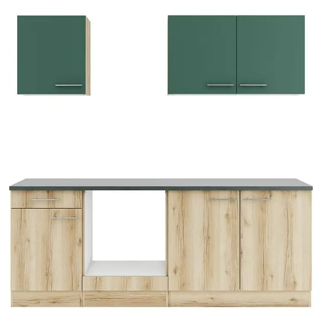 Optifit Küchenzeile KPSL 2136OE-9+ Sav/Li o. E-Ger. Steingr./Wildeiche Nb. 210cm
