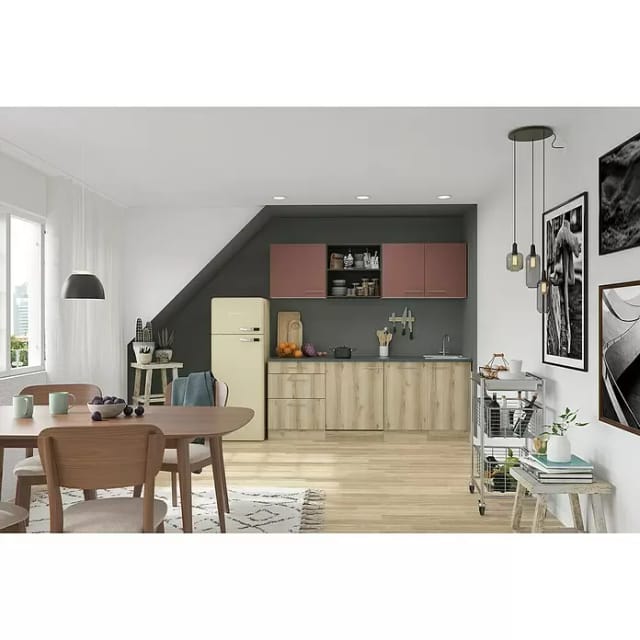 OPTIFIT Bari407/Livorno290 Küchenzeile 210 cm Rostrot / Wildeiche Nachbildung
