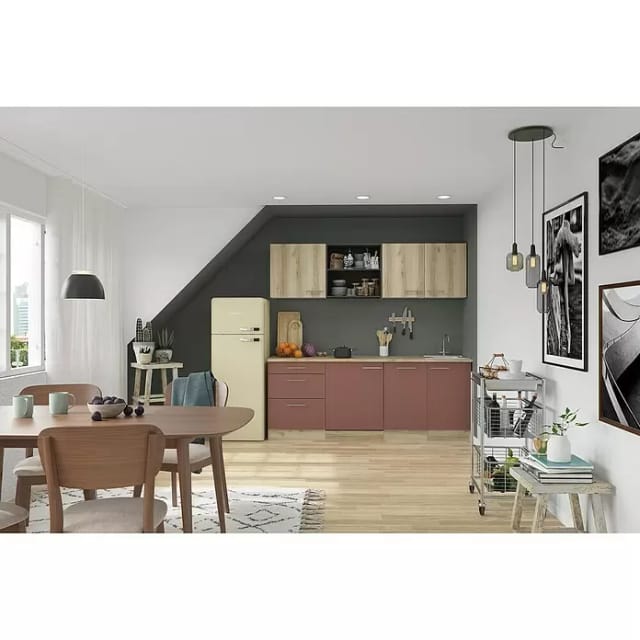 OPTIFIT Livorno290/Bari407 Küchenzeile 210 cm Wildeiche Nachbildung / Rostrot