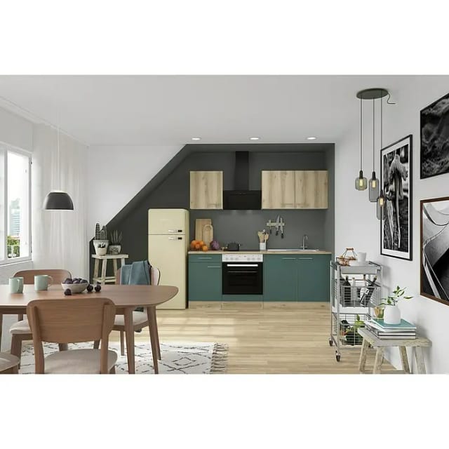 Optifit Küchenzeile KPLS 2136-9+ Liv.290/Sav.405 Wildeiche Nb./Steingrün 210cm