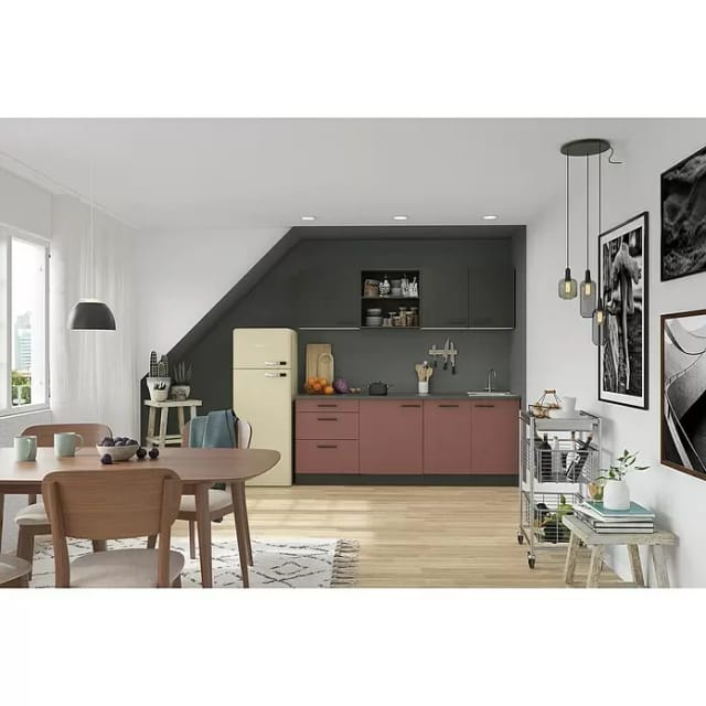 OPTIFIT Madrid420/Nizza407 Küchenzeile 210 cm Anthrazit / Rostrot
