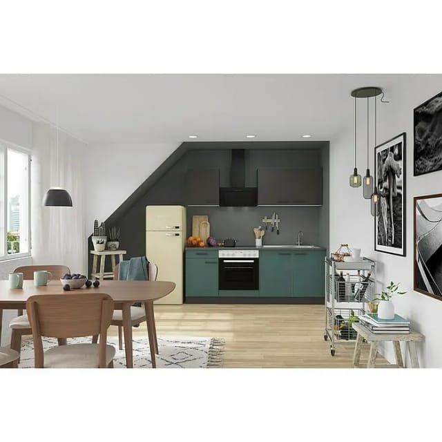 Optifit Küchenzeile KPMV 2136-9+ Madrid420/Verona405 Anthrazit/ Steingrün 210 cm
