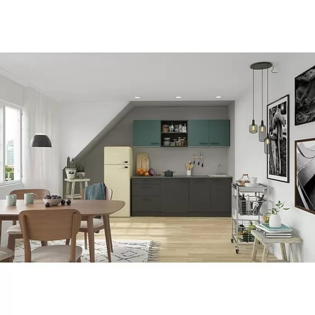 OPTIFIT Verona405/Madrid420 Küchenzeile 210 cm Steingrün / Anthrazit