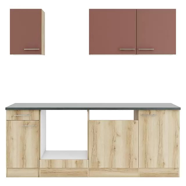 Optifit Küchenzeile KPBL 2179OE-9+ o. E-Geräte Rostrot/Wildeiche Nachb. 210cm