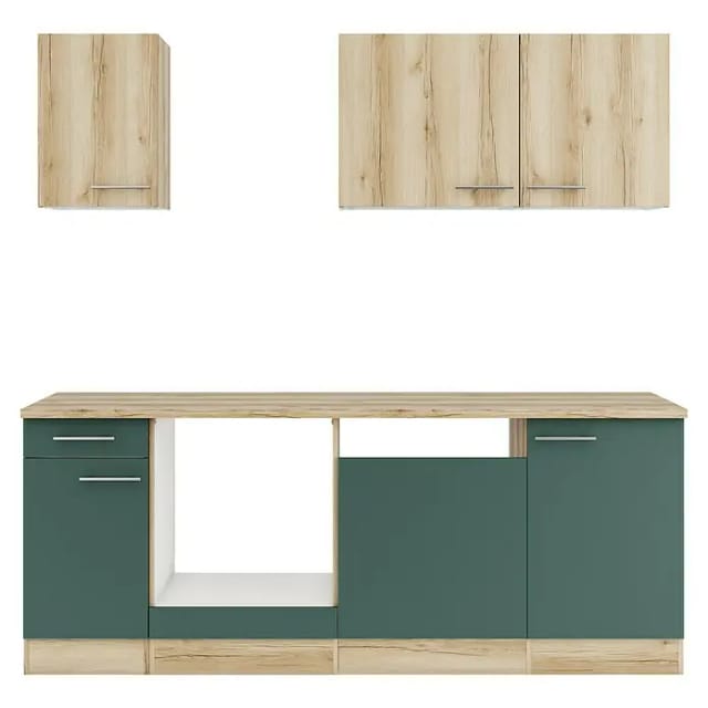 Optifit Küchenzeile KPLS2179OE-9+ Li/Sav o. E-Ger. Wildeiche Nb./Steingr. 210 cm