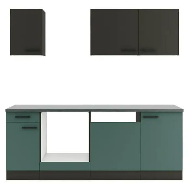 Optifit Küchenzeile KPMV 2179OE-9+ o. E-Geräte Anthrazit/Steingrün 210cm