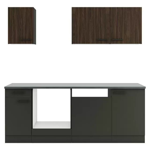 Optifit Küchenzeile KPRM 2179OE-9+ Rim/Madr o. E-Ger. Rillen Nussb./Anthr. 210cm