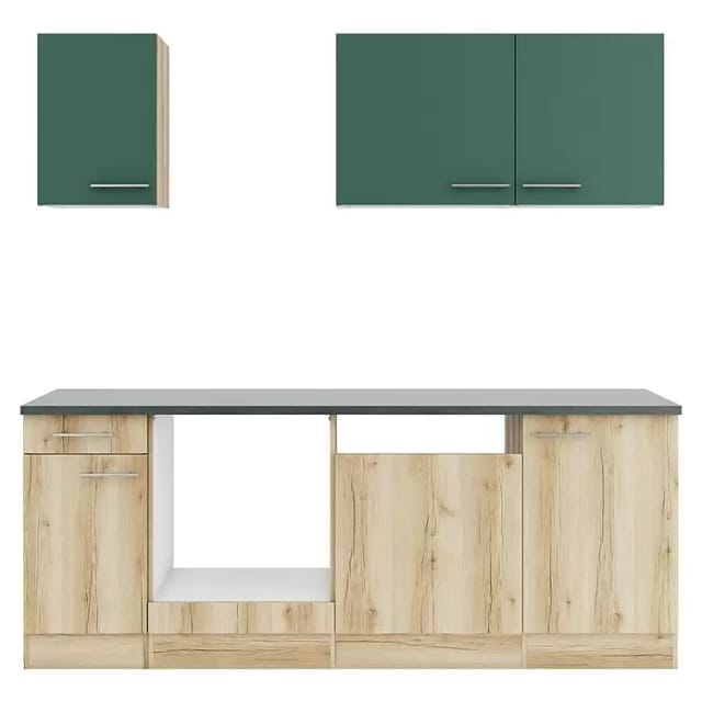 Optifit Küchenzeile KPSL2179OE-9+ Sav/Li o. E-Ger. Steingr./Wildeiche Nb. 210 cm