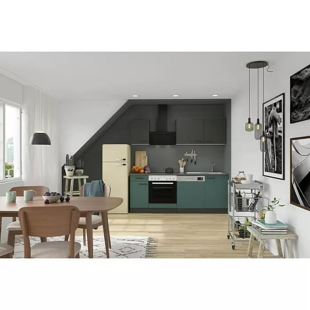 Optifit Küchenzeile KPMV 2179-9+ Madrid420/Verona405 Anthrazit/ Steingrün 210 cm