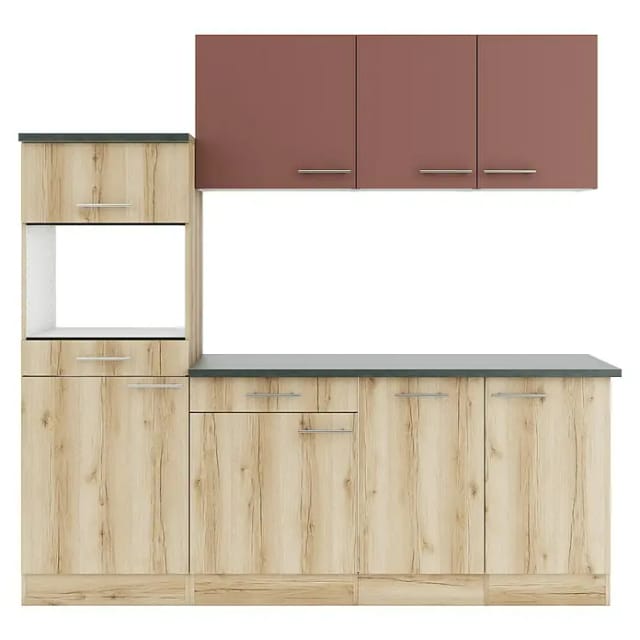 Optifit Küchenzeile KPBL 2181OE-9+ o. E-Geräte Rostrot/Wildeiche Nachb. 210cm