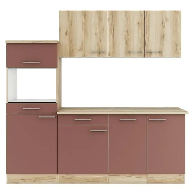 Optifit Küchenzeile KPLB 2181OE-9+ o. E-Geräte Wildeiche Nachb./Rostrot 210cm