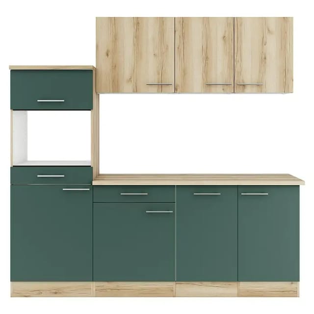 Optifit Küchenzeile KPLS 2181OE-9+ Li/Sav o. E-Ger. Wildeiche Nb./Steingr. 210cm