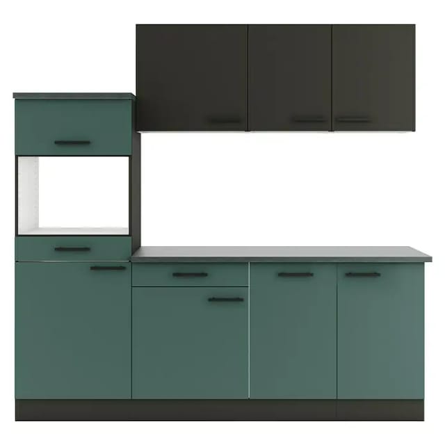 Optifit Küchenzeile KPMV 2181OE-9+ o. E-Geräte Anthrazit/Steingrün 210cm