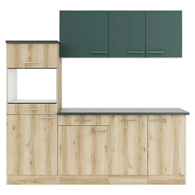 Optifit Küchenzeile KPSL 2181OE-9+ Sav/Li o. E-Ger. Steingr./Wildeiche Nb. 210cm
