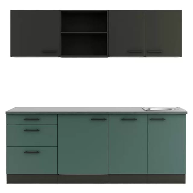 Optifit Küchenzeile KPMV 2199ROE-9+ o. E-Geräte Anthrazit/Steingrün 210 cm