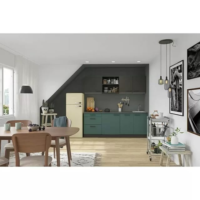 Optifit Küchenzeile KPMV 2199R-9+ Madrid420/Verona405 Anthrazit/Steingrün 210 cm