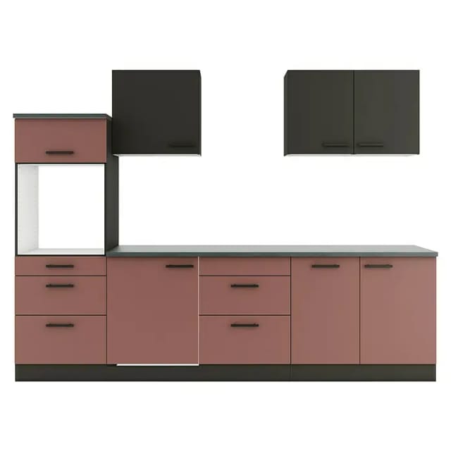 OPTIFIT Madrid420/Nizza407 Küchenzeile 270 cm ohne E-Geräte Anthrazit / Rostrot