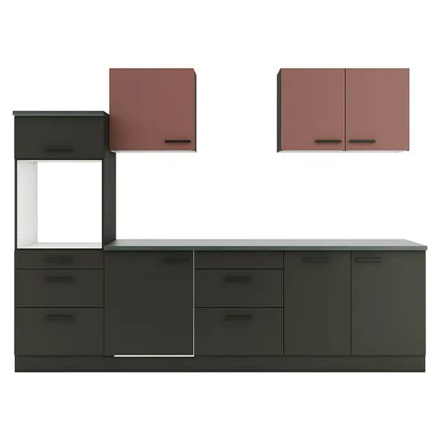 OPTIFIT Nizza407/Madrid420 Küchenzeile 270 cm ohne E-Geräte Rostrot / Anthrazit