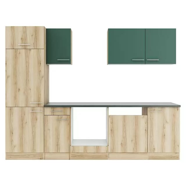 Optifit Küchenzeile KPSL 2702OE-9+ Sav/Li o. E-Ger. Steingr./Wildeiche Nb. 270cm