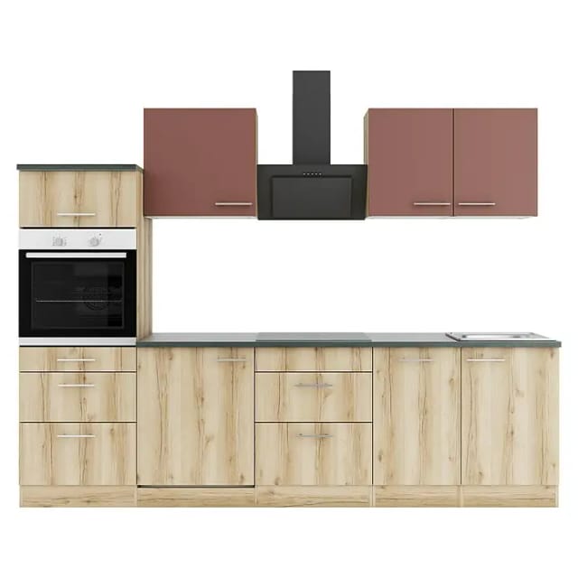 OPTIFIT Bari407/Livorno290 Küchenzeile 270 cm Rostrot / Wildeiche Nachbildung