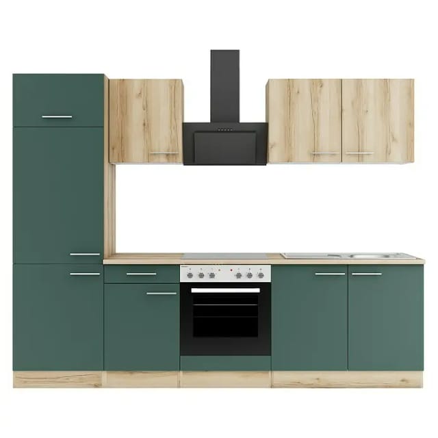 Optifit Küchenzeile KPLS 2711-9+ Liv.290/Sav.405 Wildeiche Nb./Steingrün 270cm