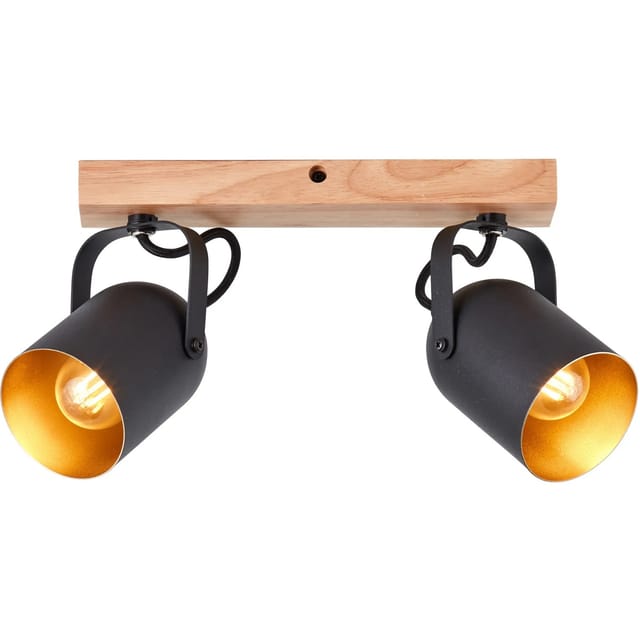 Brilliant Spotbalken Tronte 2-flammig 18 x 8 x 30 cm Schwarz-Holz Gold FSC®