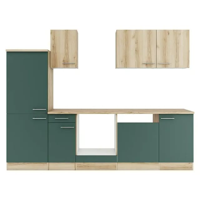 Optifit Küchenzeile KPLS 2742OE-9+ Li/Sav o. E-Ger. Wildeiche Nb./Steingr. 270cm