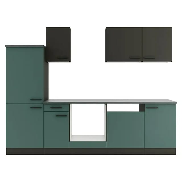 Optifit Küchenzeile KPMV 2742OE-9+ o. E-Geräte Anthrazit/Steingrün 270 cm