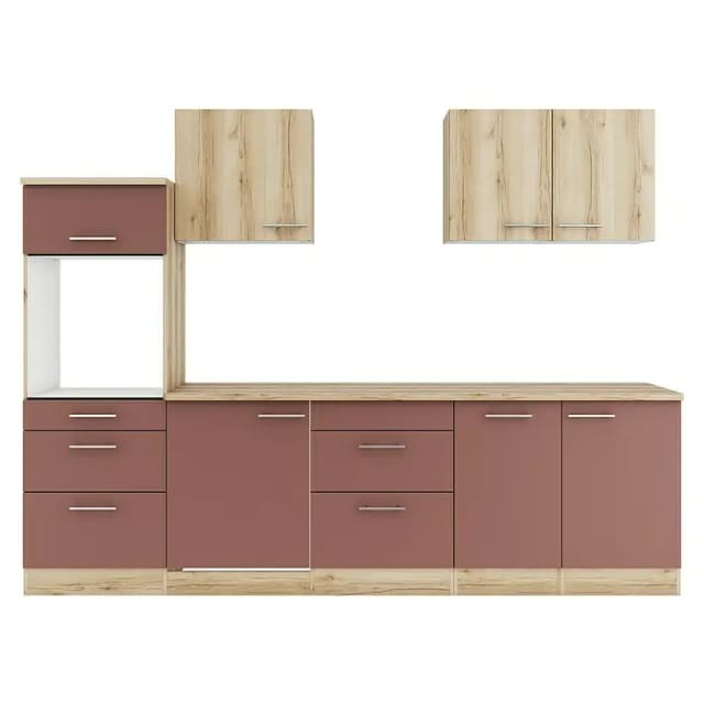 Optifit Küchenzeile KPLB 2789OE-9+ o. E-Geräte Wildeiche Nachb./Rostrot 270 cm