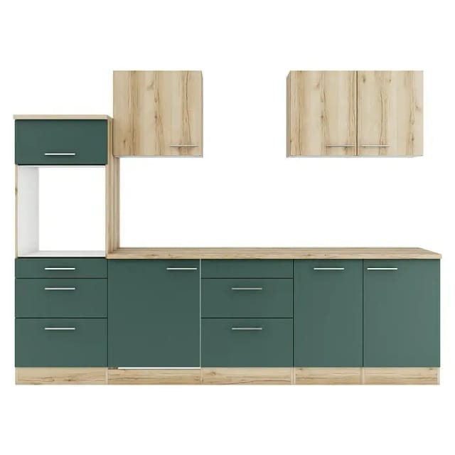 Optifit Küchenzeile KPLS 2789OE-9+ Li/Sav o. E-Ger. Wildeiche Nb./Steingr. 270cm