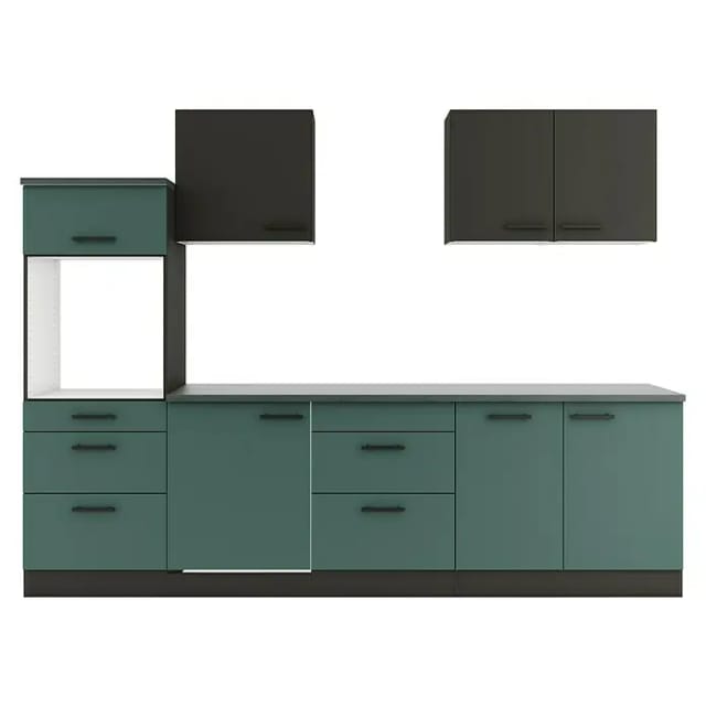 Optifit Küchenzeile KPMV2789OE-9+ o. E-Geräte Anthrazit/Steingrün 270 cm