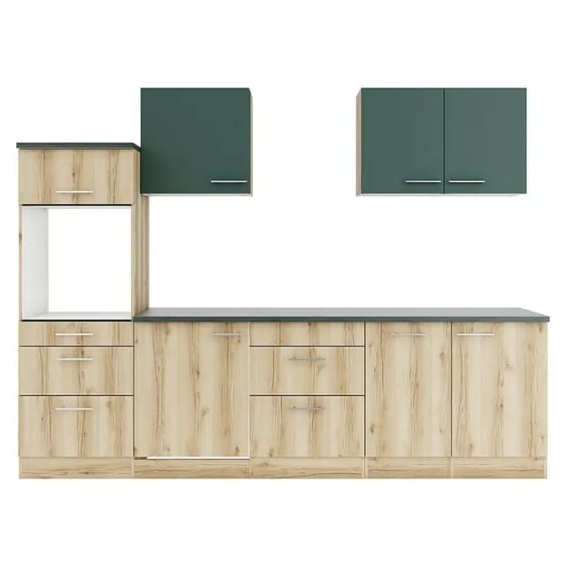 Optifit Küchenzeile KPSL 2789OE-9+ Sav/Li o. E-Ger. Steingr./Wildeiche Nb. 270cm