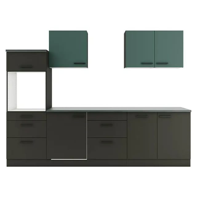 Optifit Küchenzeile KPVM 2789OE-9+ o. E-Geräte Steingrün/Anthrazit 270cm