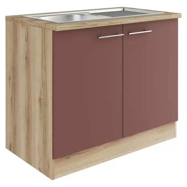 OPTIFIT Bari407 Küchen-Spülenunterschrank 100 cm Rostrot