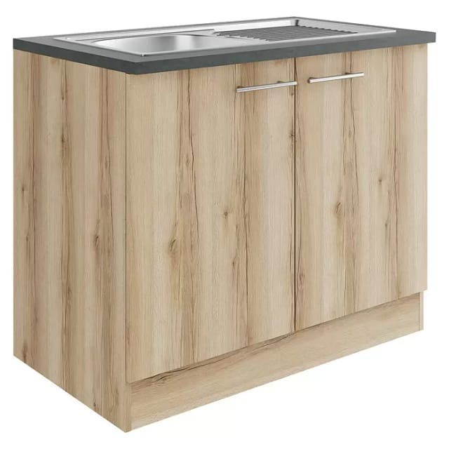 OPTIFIT Livorno290 Küchen-Spülenunterschrank 100 cm Wildeiche Nachbildung