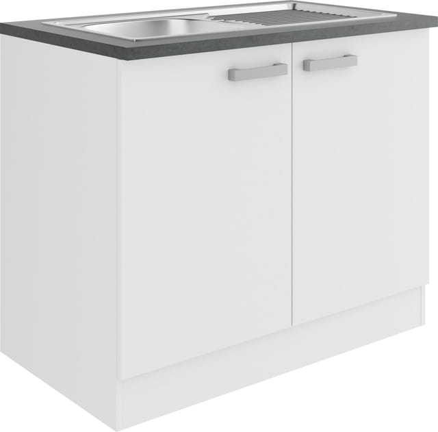 OPTIFIT Oslo214 Küchen-Spülenunterschrank 100 cm Feinstruktur Weiß