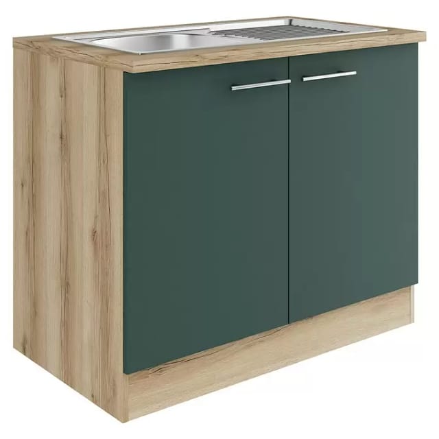 OPTIFIT Savona405 Küchen-Spülenunterschrank 100 cm Steingrün