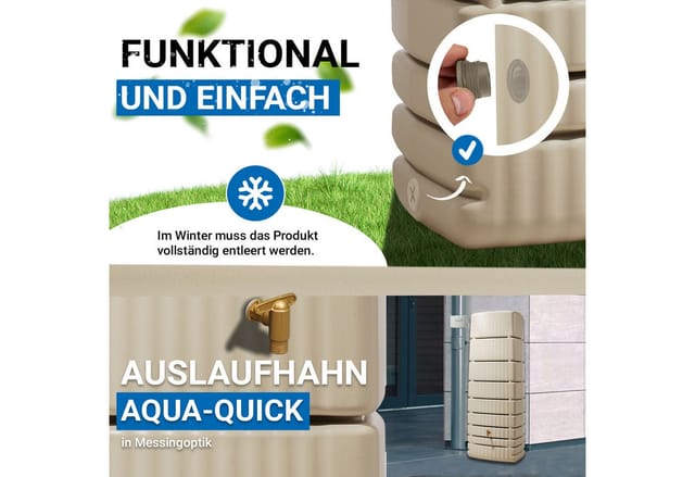 4rain Regenwassertank Slim 650, Sandbeige 52 cm Tiefe inkl. Zubehör