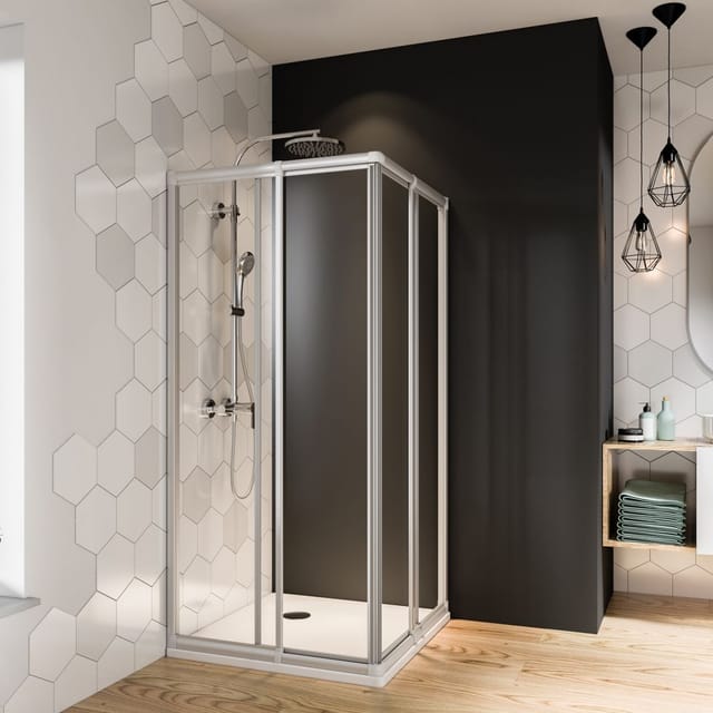 Breuer Eckeinstieg Fara 4 Schiebetür Silber Matt Klarglas 80 - 90 cm