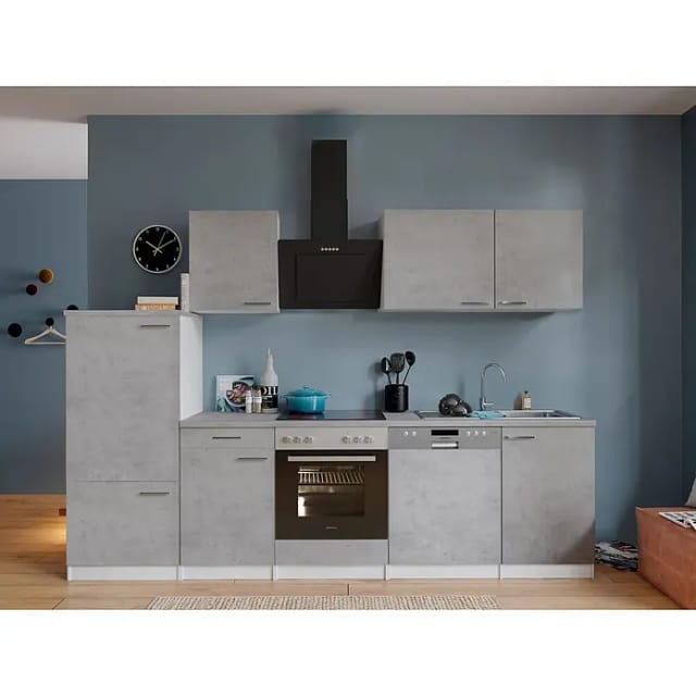 Respekta Küchenblock Malia mit E-Geräten 280 cm Beton Fronten