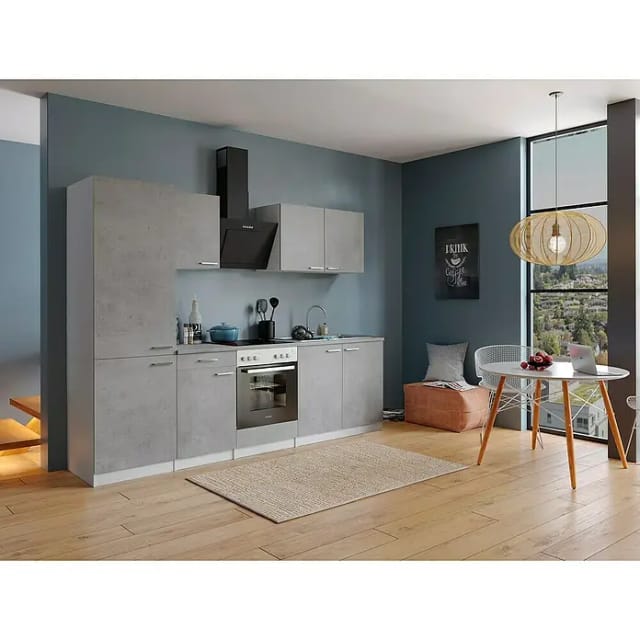 Respekta Küchenblock Malia 270 cm Beton Fronten inkl. Kühl-/ Gefrierkombination