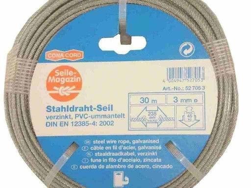 Conacord Stahldrahtseil Verzinkt PVC-Ummantelt Ø 2/3 mm x 30 m